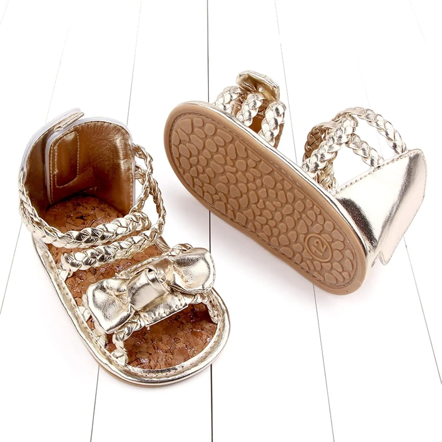 0-18Months Baby Boys Girls Bow Sandals Soft Non-Slip Rubber Sole Summer Flat Walking Shoes Infant First Walker Shoes