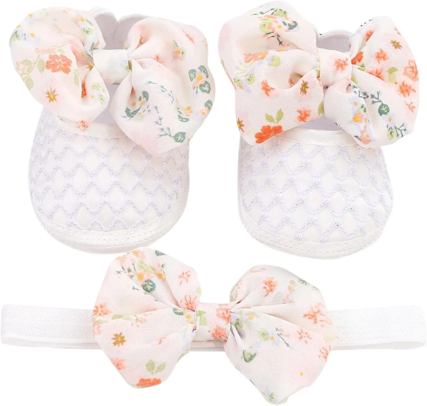 0 to 1 Year Old Baby Shoes Hair Band Set Cute Bow Princess Shoes 3 5 7 9 Months Soft Soled Walking Shoes for Toddler
