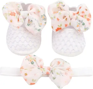 0 to 1 Year Old Baby Shoes Hair Band Set Cute Bow Princess Shoes 3 5 7 9 Months Soft Soled Walking Shoes for Toddler
