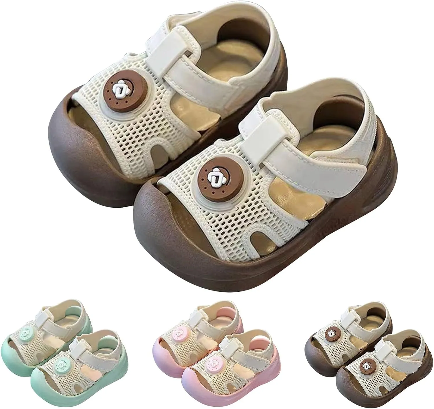 Baby Boy Girl Closed Toe Summer Casual Sandals Rubber Sole Lightweight Shoes Infant Non-Slip First Walking Sneakers