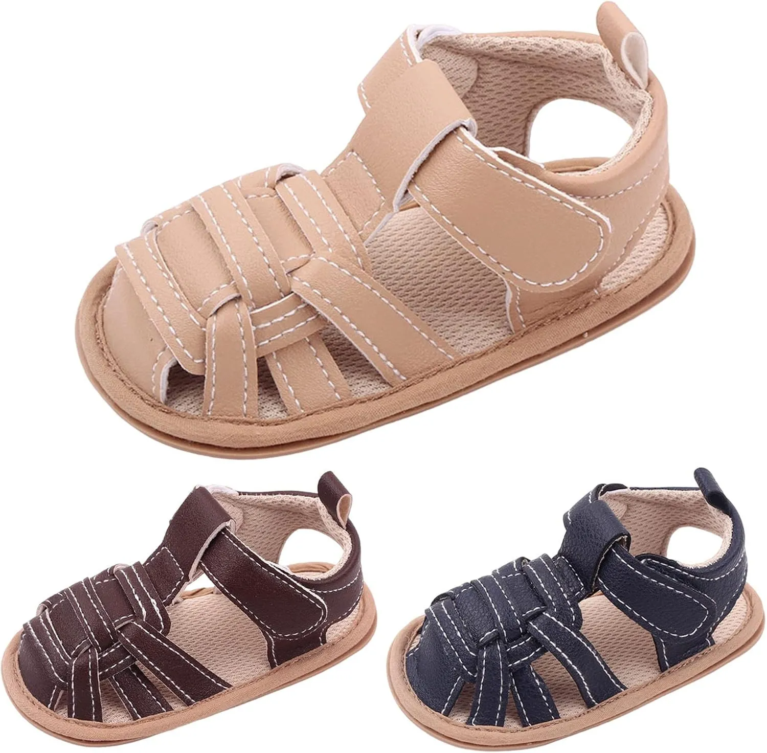Baby Boy Sandals Closed Toe Squeaky Sandals For Toddler Boys Walking Shoes With Adjustable Strap Flexible Sole Shoes
