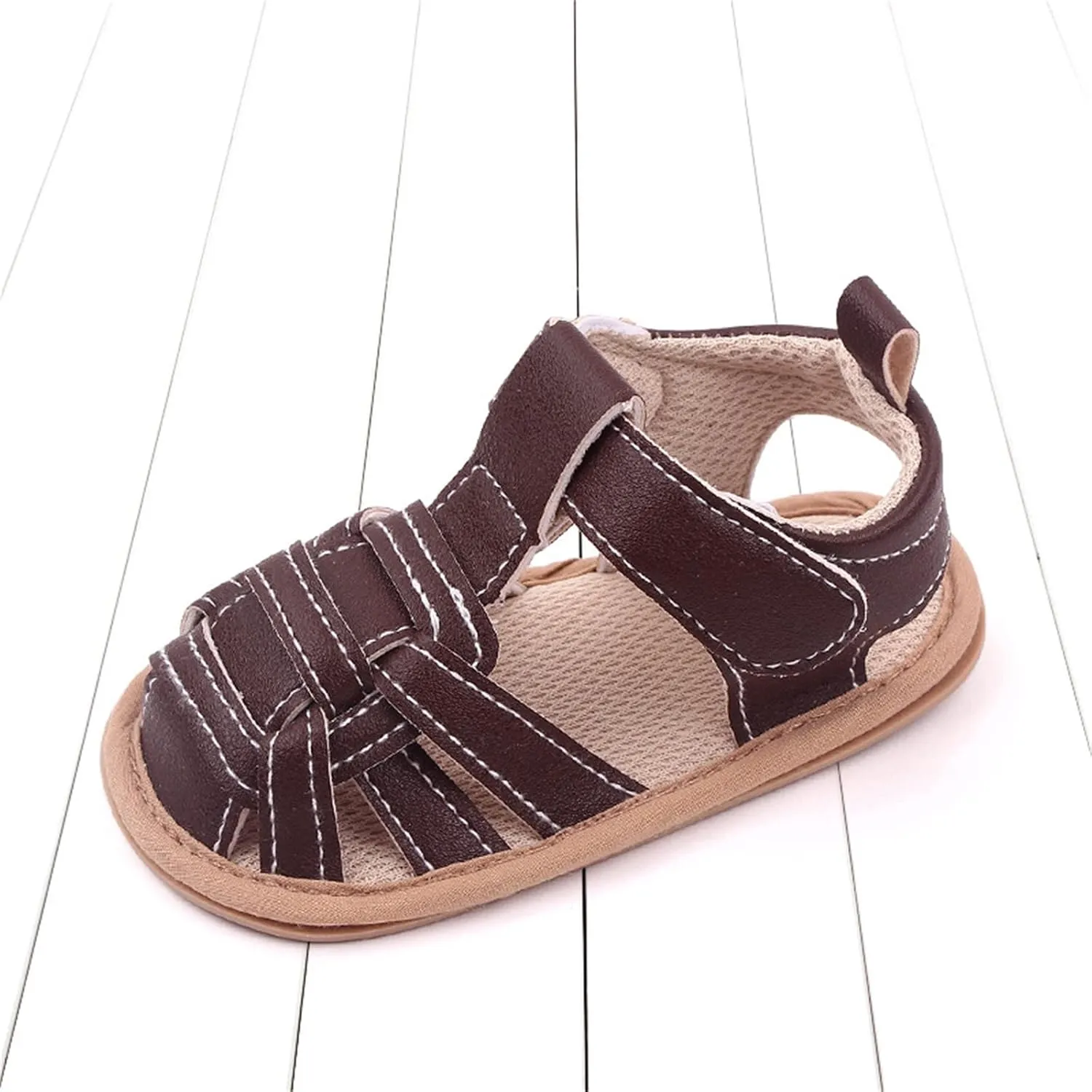 Baby Boy Sandals Closed Toe Squeaky Sandals For Toddler Boys Walking Shoes With Adjustable Strap Flexible Sole Shoes