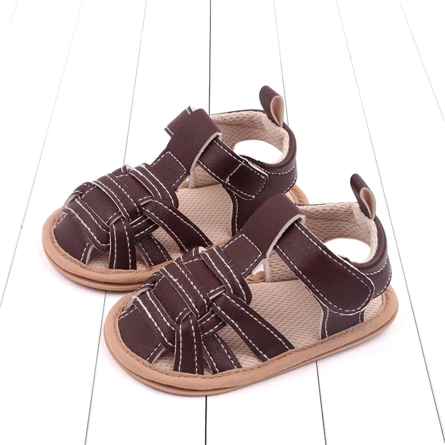 Baby Boy Sandals Closed Toe Squeaky Sandals For Toddler Boys Walking Shoes With Adjustable Strap Flexible Sole Shoes