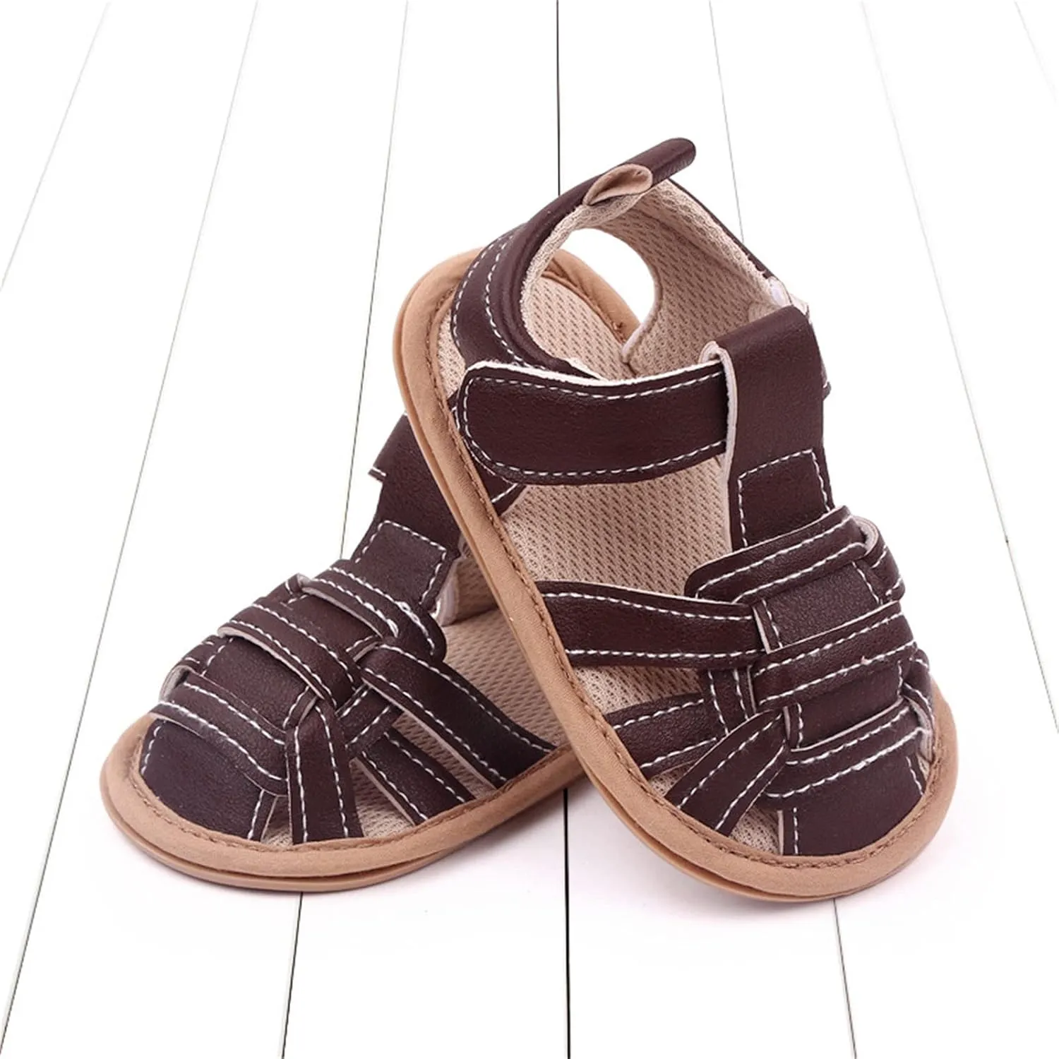 Baby Boy Sandals Closed Toe Squeaky Sandals For Toddler Boys Walking Shoes With Adjustable Strap Flexible Sole Shoes