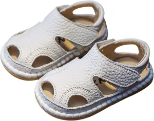 Baby Boys Girls Closed-Toe PU Leather Sandals Toddler Anti-Slip Rubber Sole First Walker Crib Solid Beach Shoes