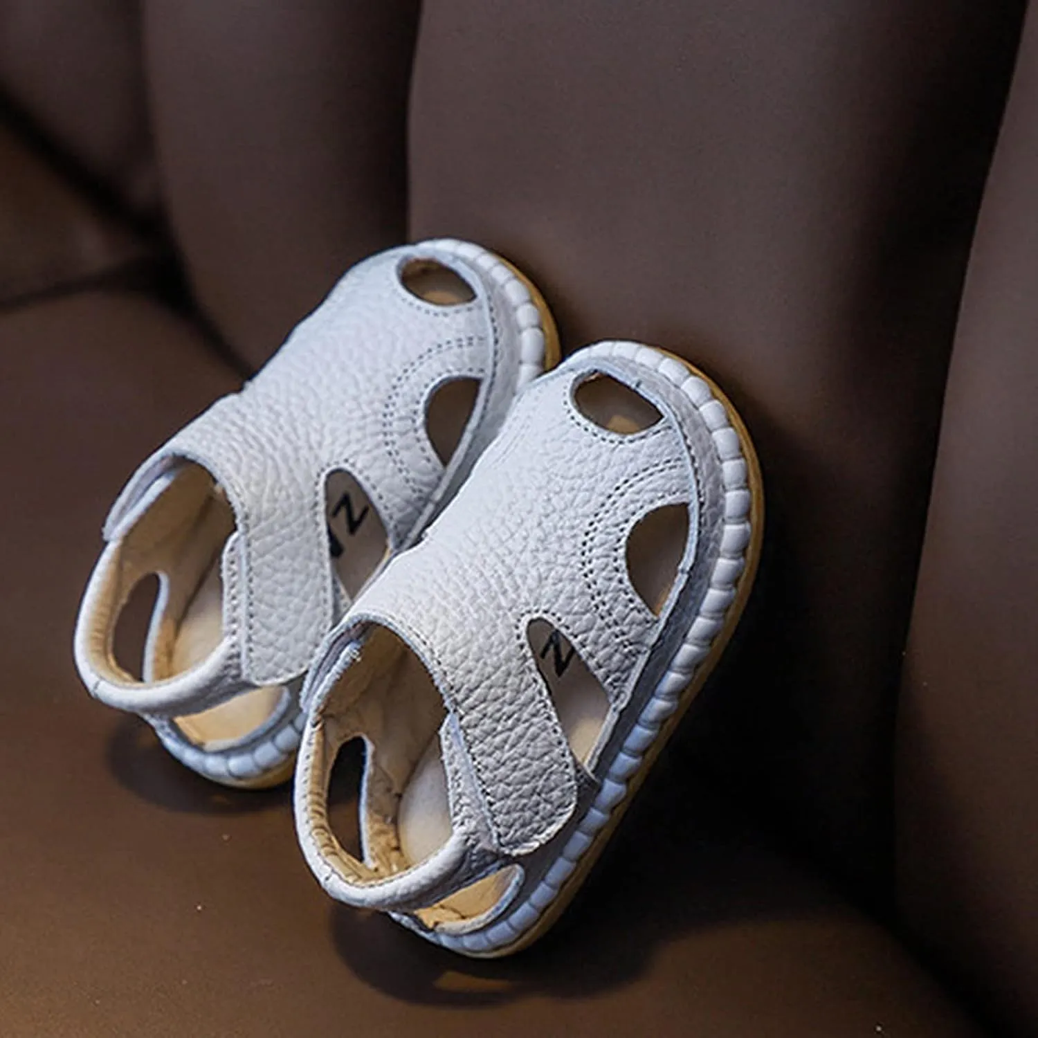 Baby Boys Girls Closed-Toe PU Leather Sandals Toddler Anti-Slip Rubber Sole First Walker Crib Solid Beach Shoes