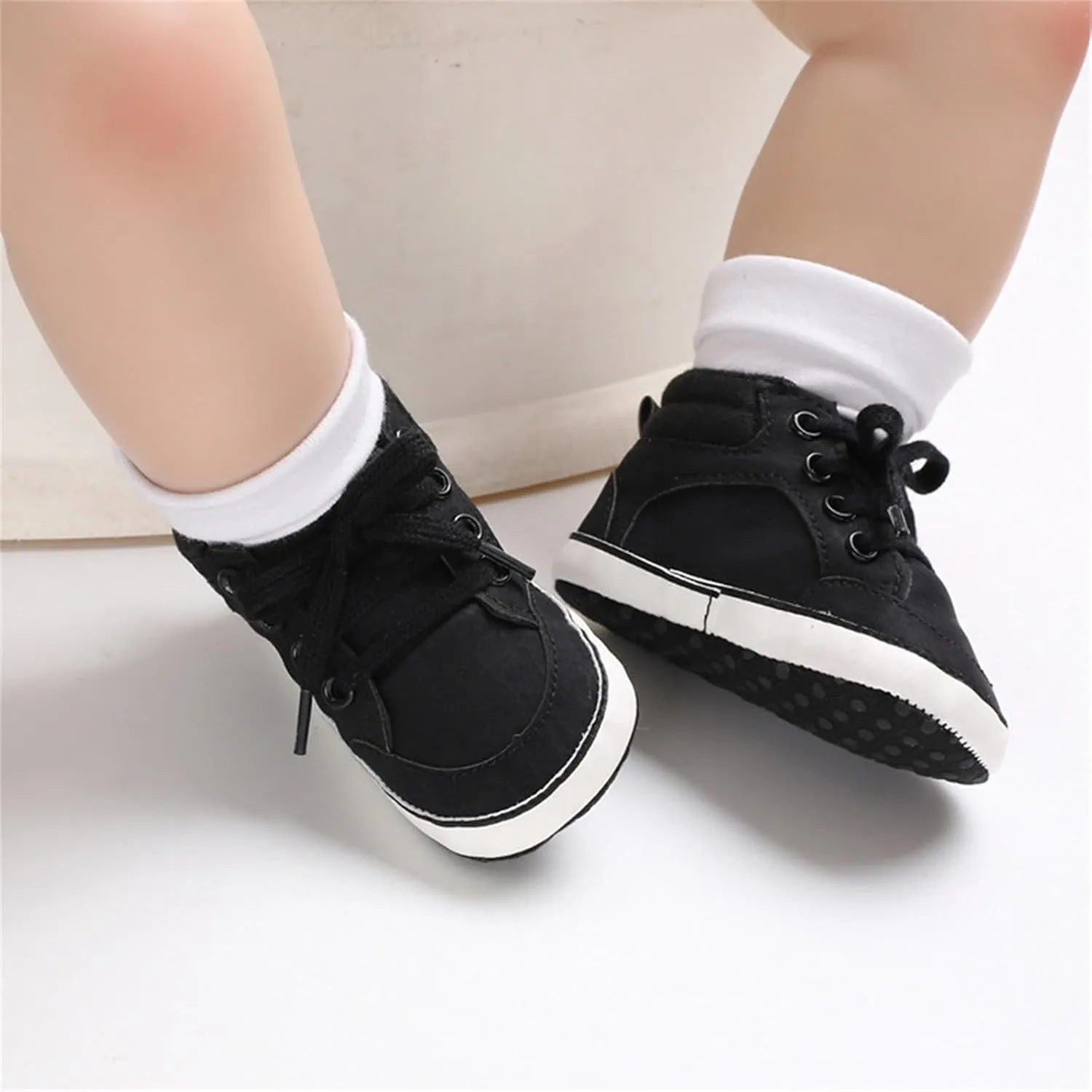 Baby Boys Girls High Top Sneakers Ankle PU Leather Non-Slip Soft Rubber Sole Infant Booties First Walking Shoes