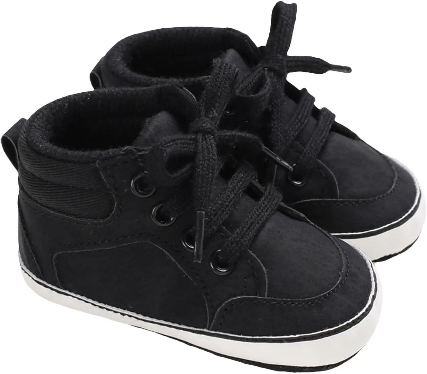 Baby Boys Girls High Top Sneakers Ankle PU Leather Non-Slip Soft Rubber Sole Infant Booties First Walking Shoes
