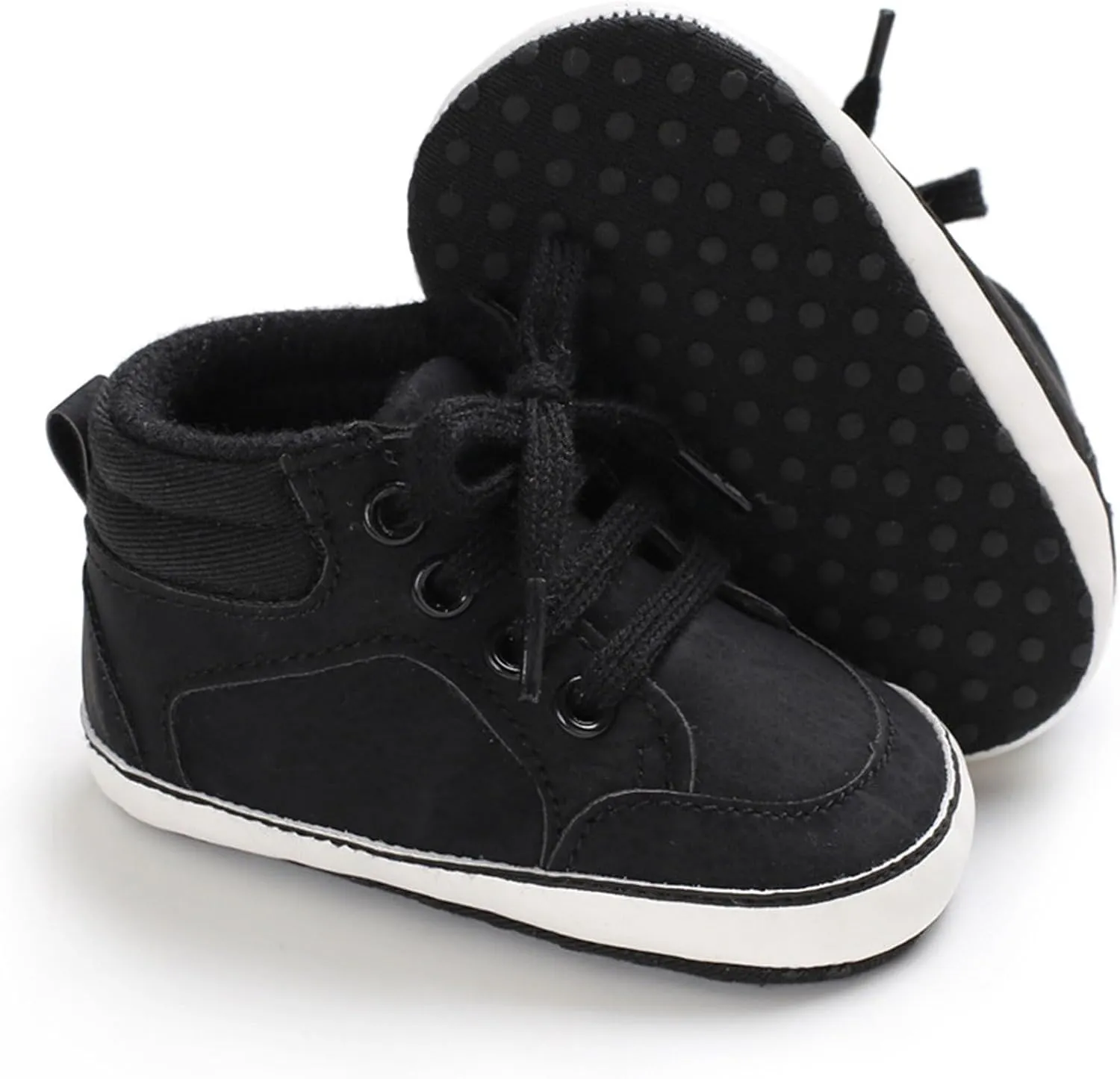 Baby Boys Girls High Top Sneakers Ankle PU Leather Non-Slip Soft Rubber Sole Infant Booties First Walking Shoes