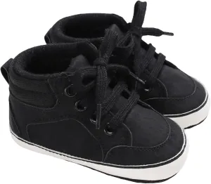 Baby Boys Girls High Top Sneakers Ankle PU Leather Non-Slip Soft Rubber Sole Infant Booties First Walking Shoes