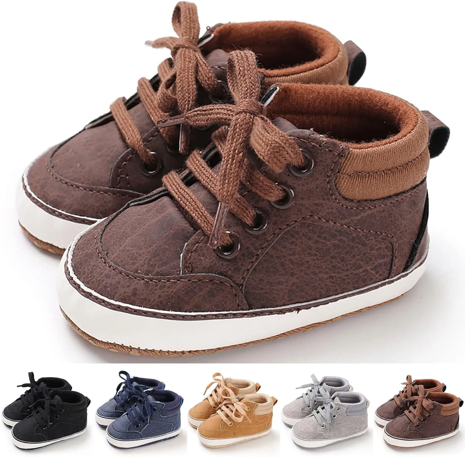 Baby Boys Girls High Top Sneakers Soft Soles Anti Slip Ankle Shoes Infant Toddler Flat Bottom First Walking Shoes Baby