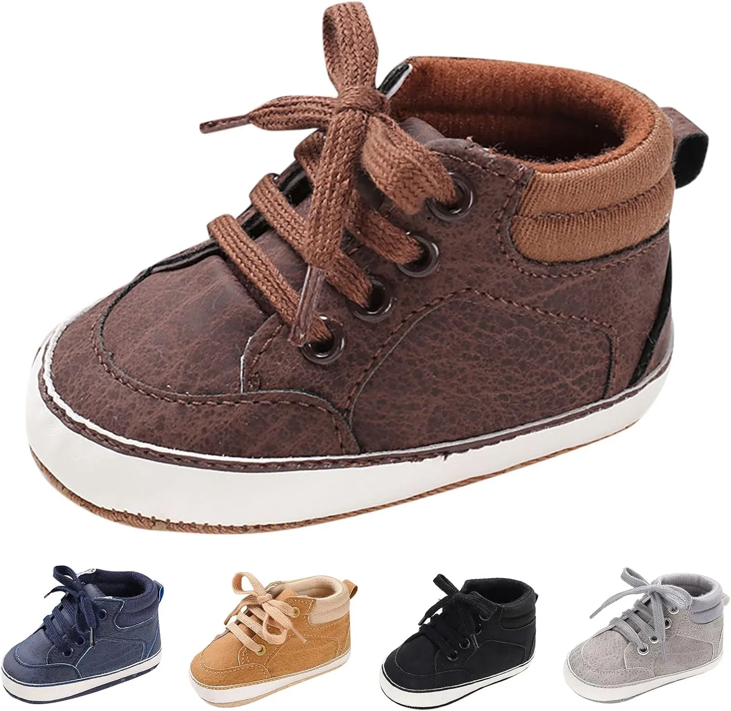 Baby Boys Girls High Top Sneakers Soft Soles Anti Slip Ankle Shoes Infant Toddler Flat Bottom First Walking Shoes Baby