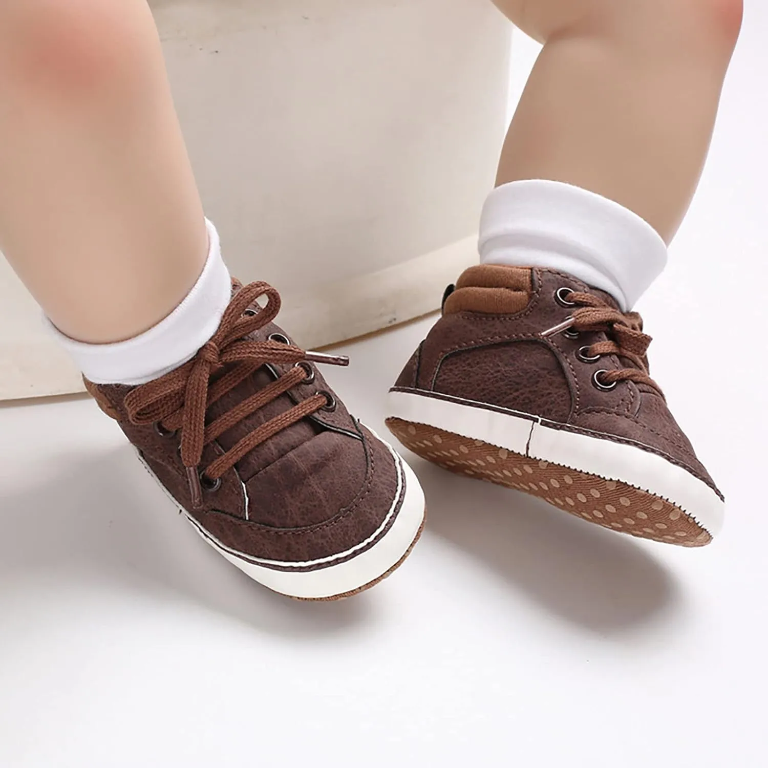 Baby Boys Girls High Top Sneakers Soft Soles Anti Slip Ankle Shoes Infant Toddler Flat Bottom First Walking Shoes