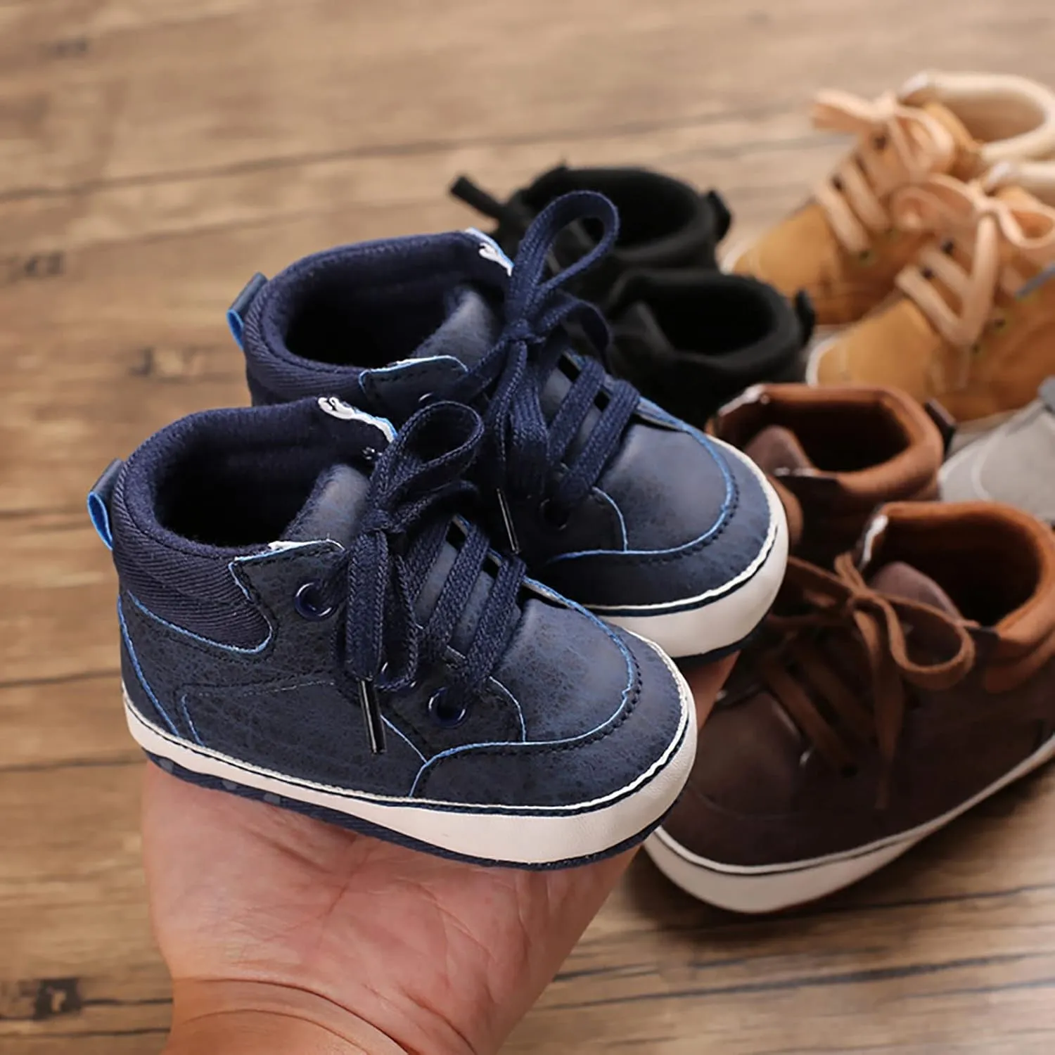 Baby Boys Girls High Top Sneakers Soft Soles Anti Slip Ankle Shoes Infant Toddler Flat Bottom First Walking Shoes