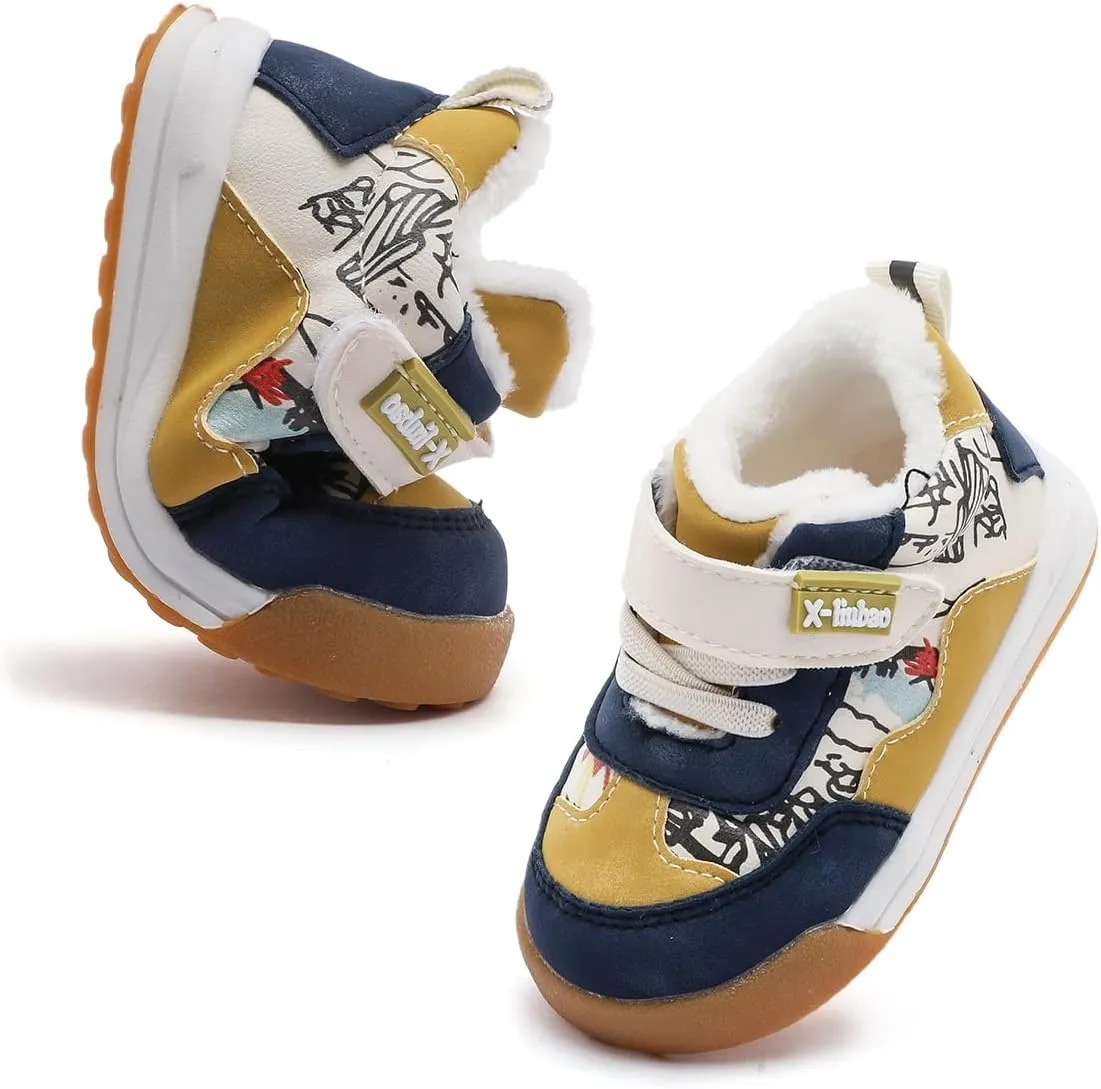 Baby Boys Girls Shoes for Toddler 1-3 Years Warm Sneakers with Plush Faux Fur Lining Soft Rubber Sole Non-Slip Outdoor Boots