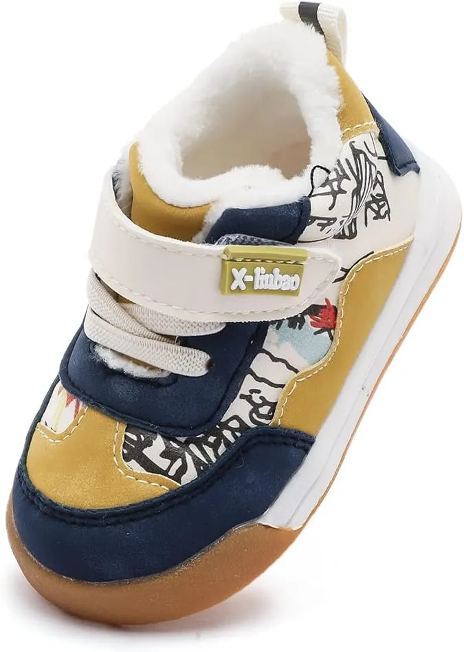 Baby Boys Girls Shoes for Toddler 1-3 Years Warm Sneakers with Plush Faux Fur Lining Soft Rubber Sole Non-Slip Outdoor Boots