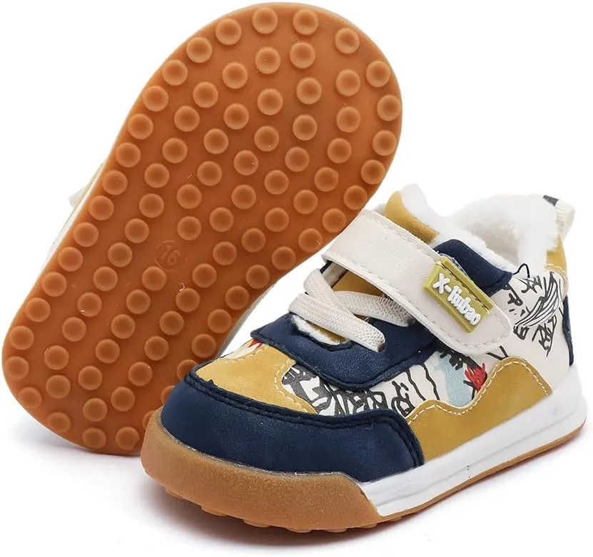 Baby Boys Girls Shoes for Toddler 1-3 Years Warm Sneakers with Plush Faux Fur Lining Soft Rubber Sole Non-Slip Outdoor Boots