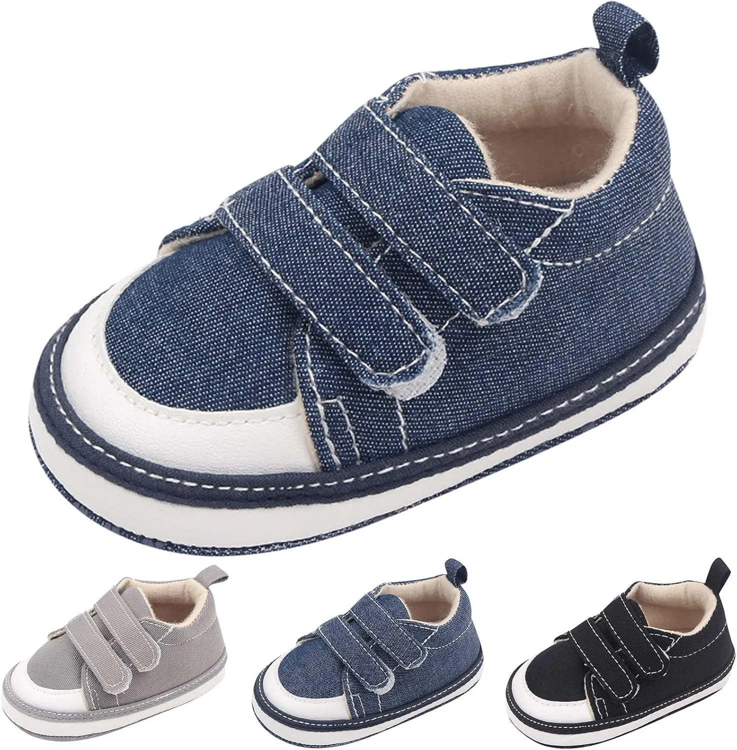 Baby Canvas Sneakers Infant First Walers Non Slip Soft Sole Crib Casual Shoes Newborn Hook Loop Tennis Shoes