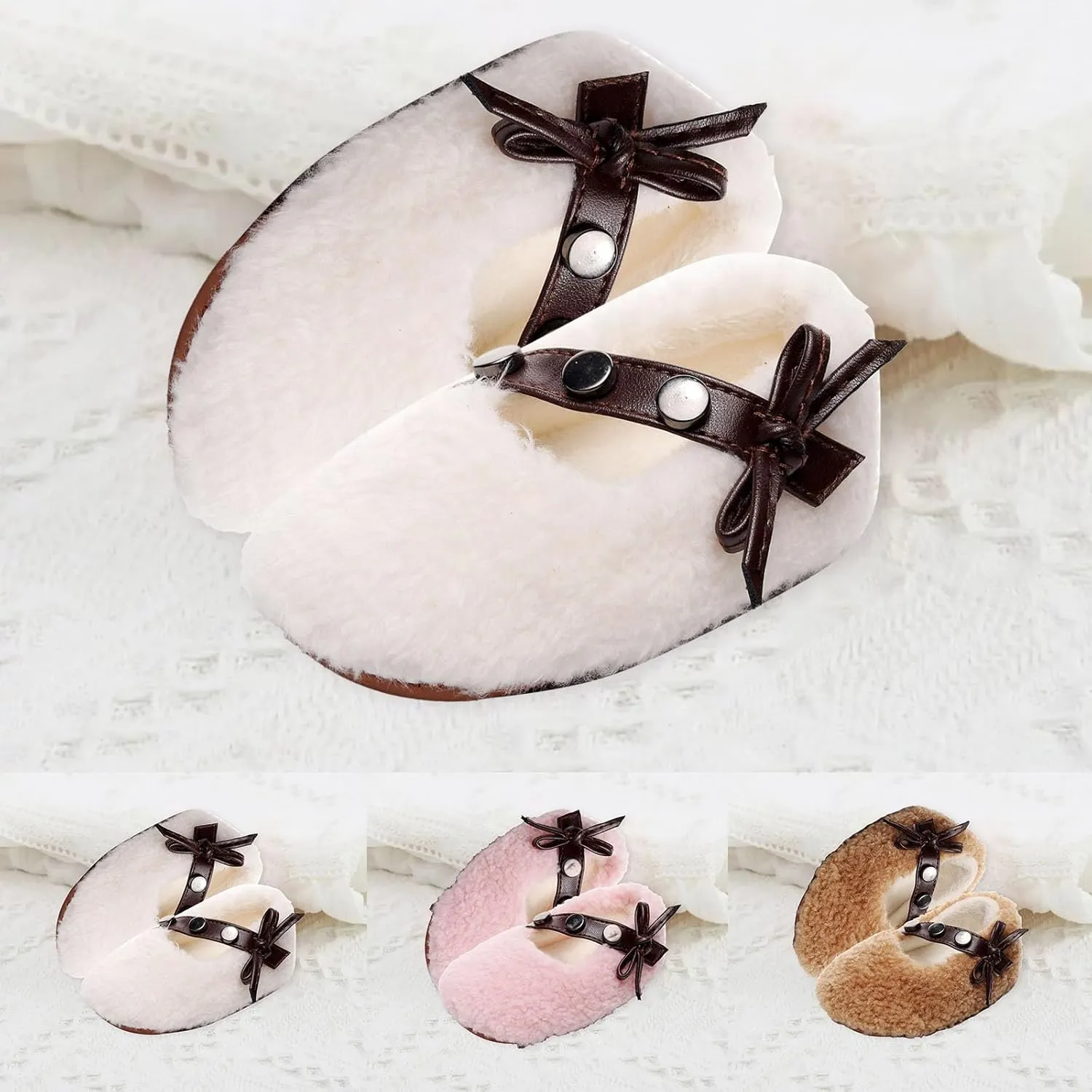 Baby Furry Flats Infant Faux Fur Lined Soft Shoes Baby Winter Ankle Non-Slip Rubber Sole Toddler Snow Crib Shoes