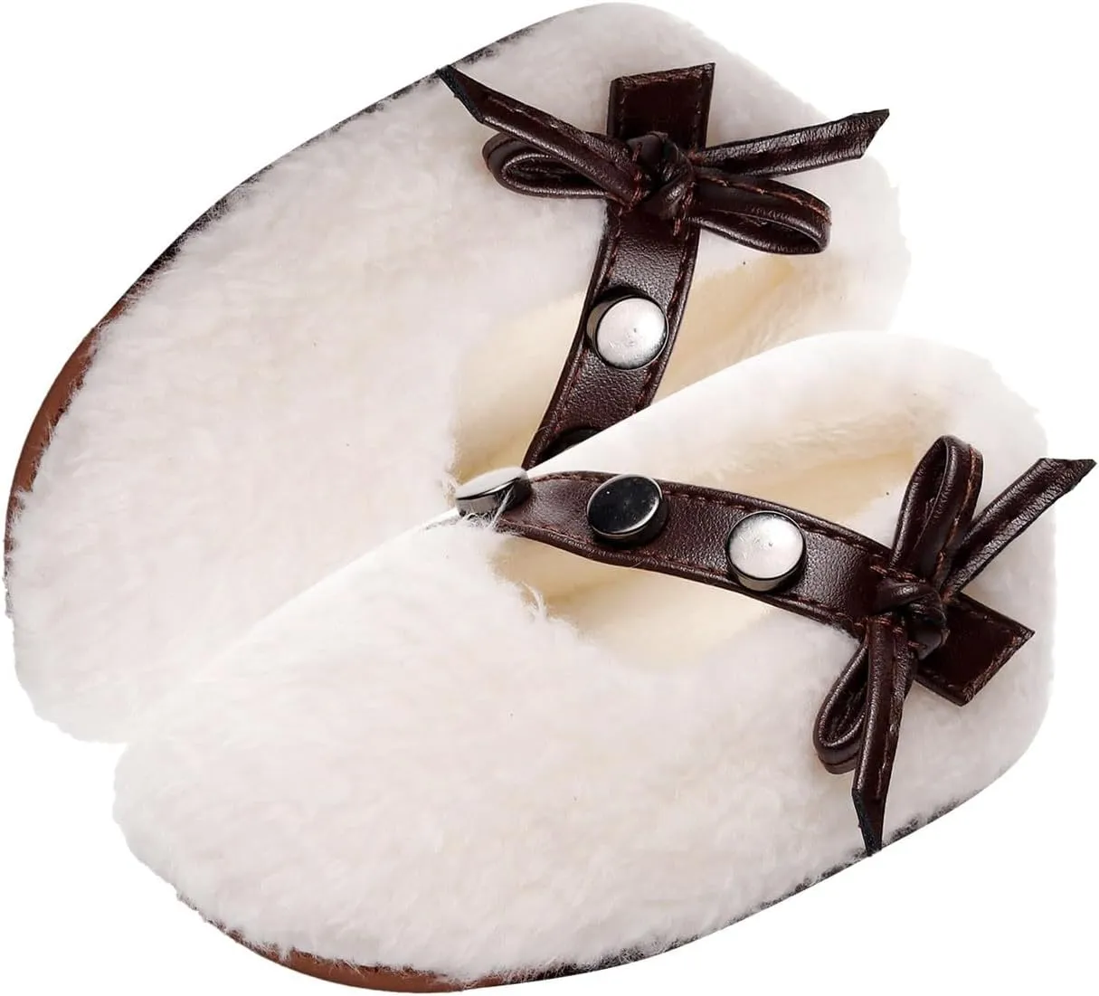 Baby Furry Flats Infant Faux Fur Lined Soft Shoes Baby Winter Ankle Non-Slip Rubber Sole Toddler Snow Crib Shoes