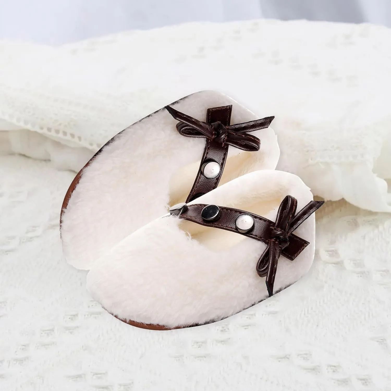 Baby Furry Flats Infant Faux Fur Lined Soft Shoes Baby Winter Ankle Non-Slip Rubber Sole Toddler Snow Crib Shoes