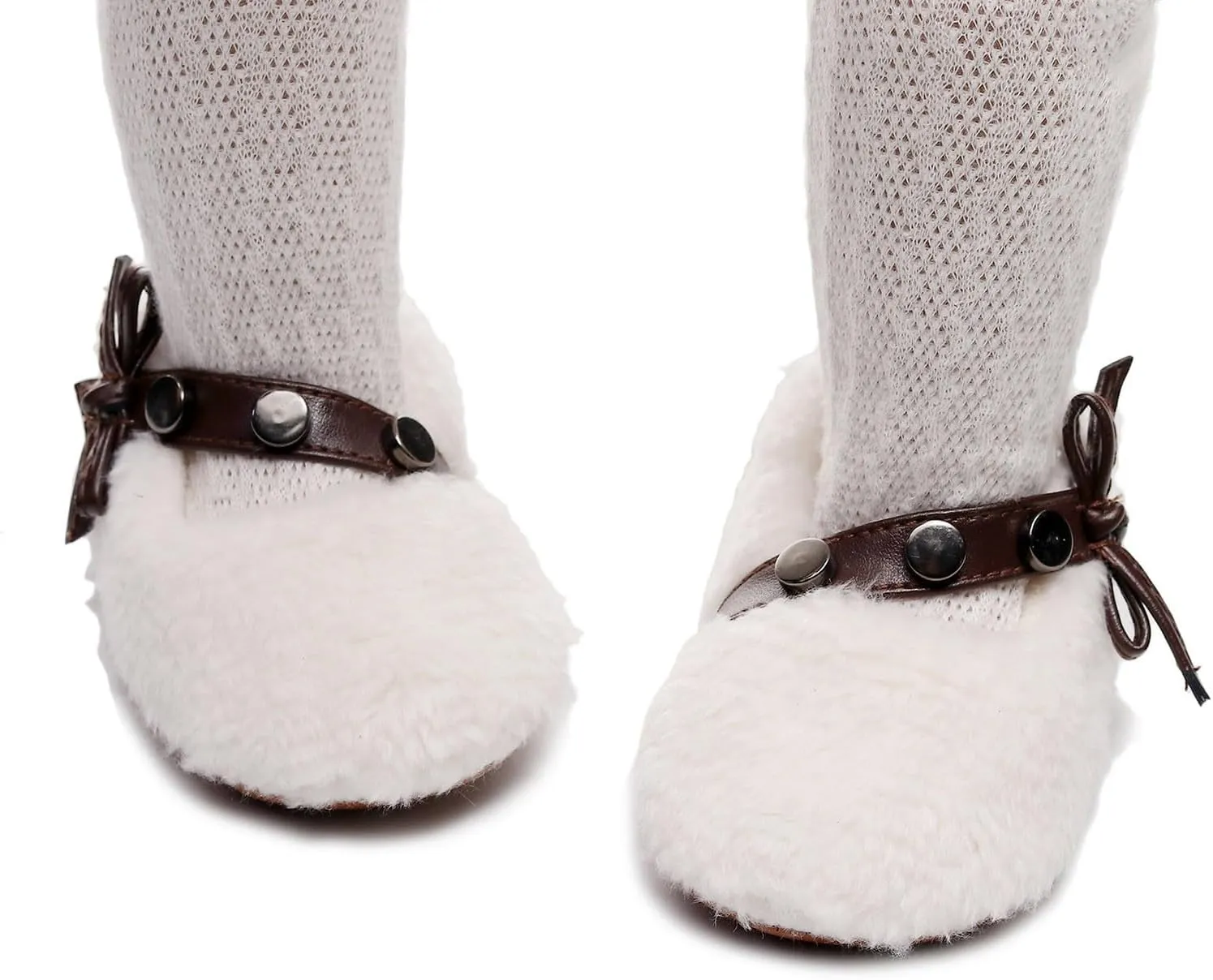 Baby Furry Flats Infant Faux Fur Lined Soft Shoes Baby Winter Ankle Non-Slip Rubber Sole Toddler Snow Crib Shoes