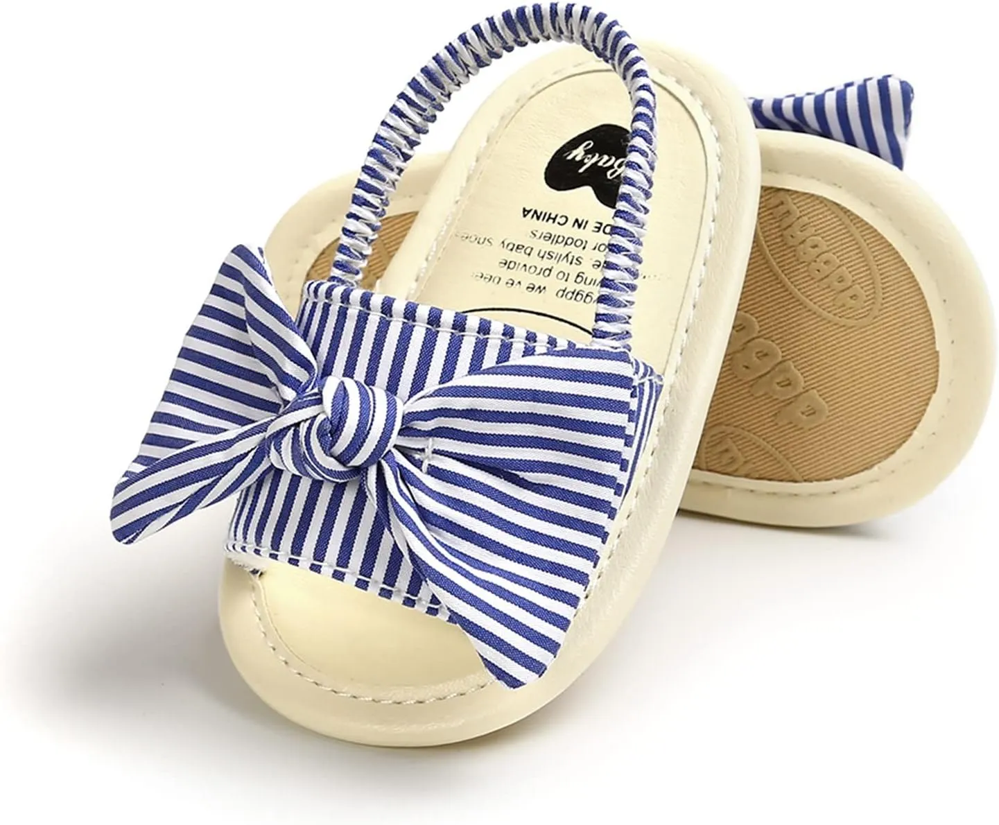 Baby Girls Bowknot Rome Sandals Summer Shoes Infant First Walking Slipper Shoes Non-Slip Beach Stripe Sandals
