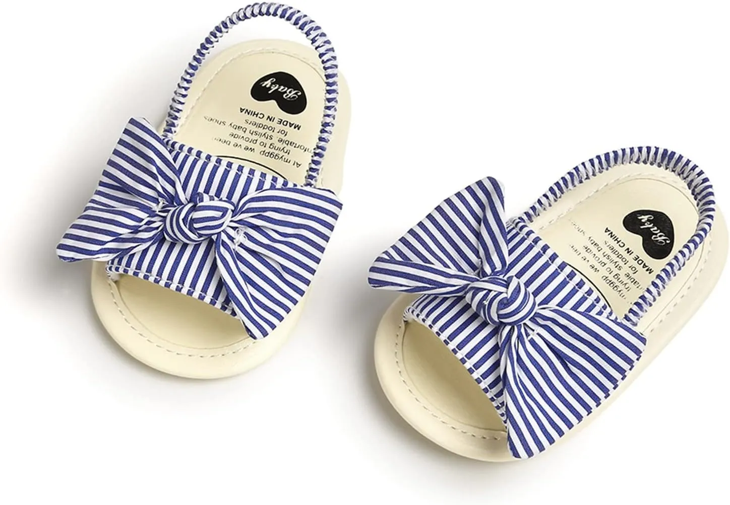 Baby Girls Bowknot Rome Sandals Summer Shoes Infant First Walking Slipper Shoes Non-Slip Beach Stripe Sandals