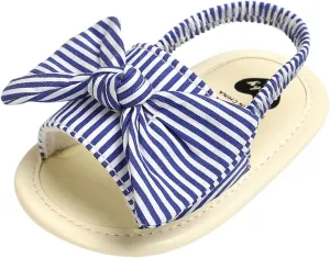 Baby Girls Bowknot Rome Sandals Summer Shoes Infant First Walking Slipper Shoes Non-Slip Beach Stripe Sandals