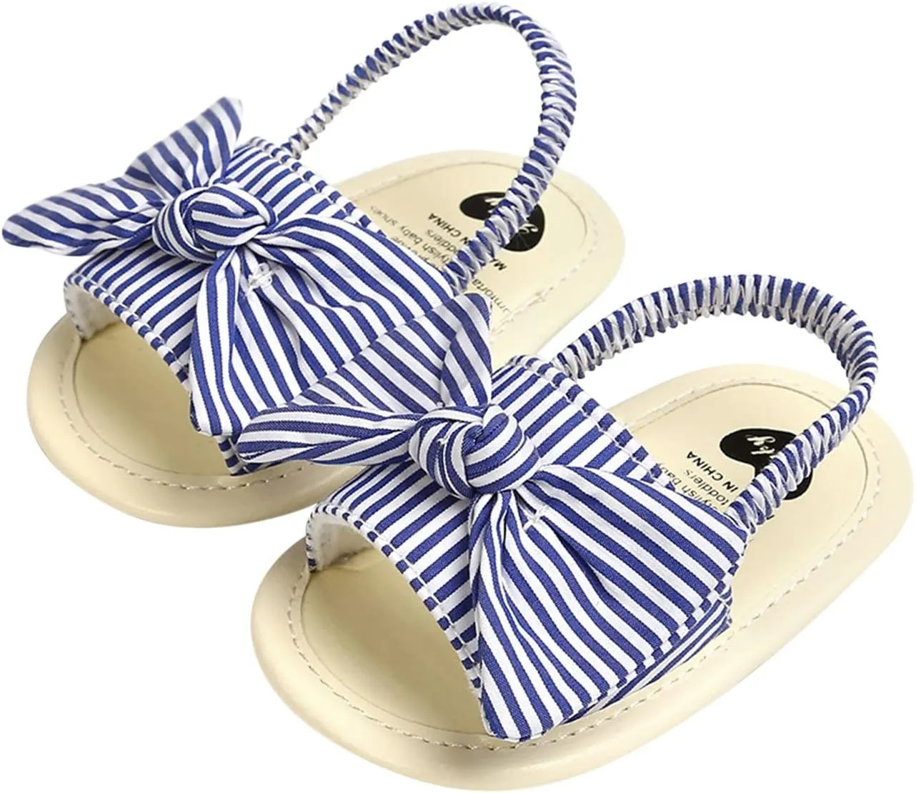 Baby Girls Bowknot Rome Sandals Summer Shoes Infant First Walking Slipper Shoes Non-Slip Beach Stripe Sandals