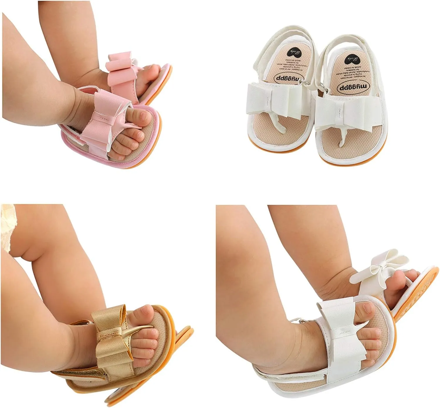 Baby Girls Boys Sandals Infant Toddler Shoes Newborn First Walkers Shoes Soft Anti-Slip Rubber Sole (White, 6-12 Months)
