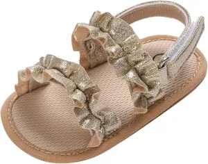 Baby Girls Boys Sandals Infant Toddler Shoes Ruffles First Walkers Soft Sole Sneakers Summer Beach (Gold, 4 Infant)