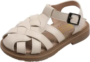Baby Girls Boys Sandals Shoes Children's Beach Slip On Shoes Soft Sole Toe Crash Roman Sandals Summer Comfy Shoes F-035 White 12