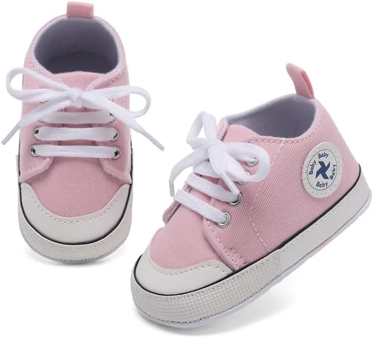 Baby Girls Boys Shoes Soft Anti-Slip Sole Newborn First Walkers High Top Canvas Denim Unisex Infant Sneaker