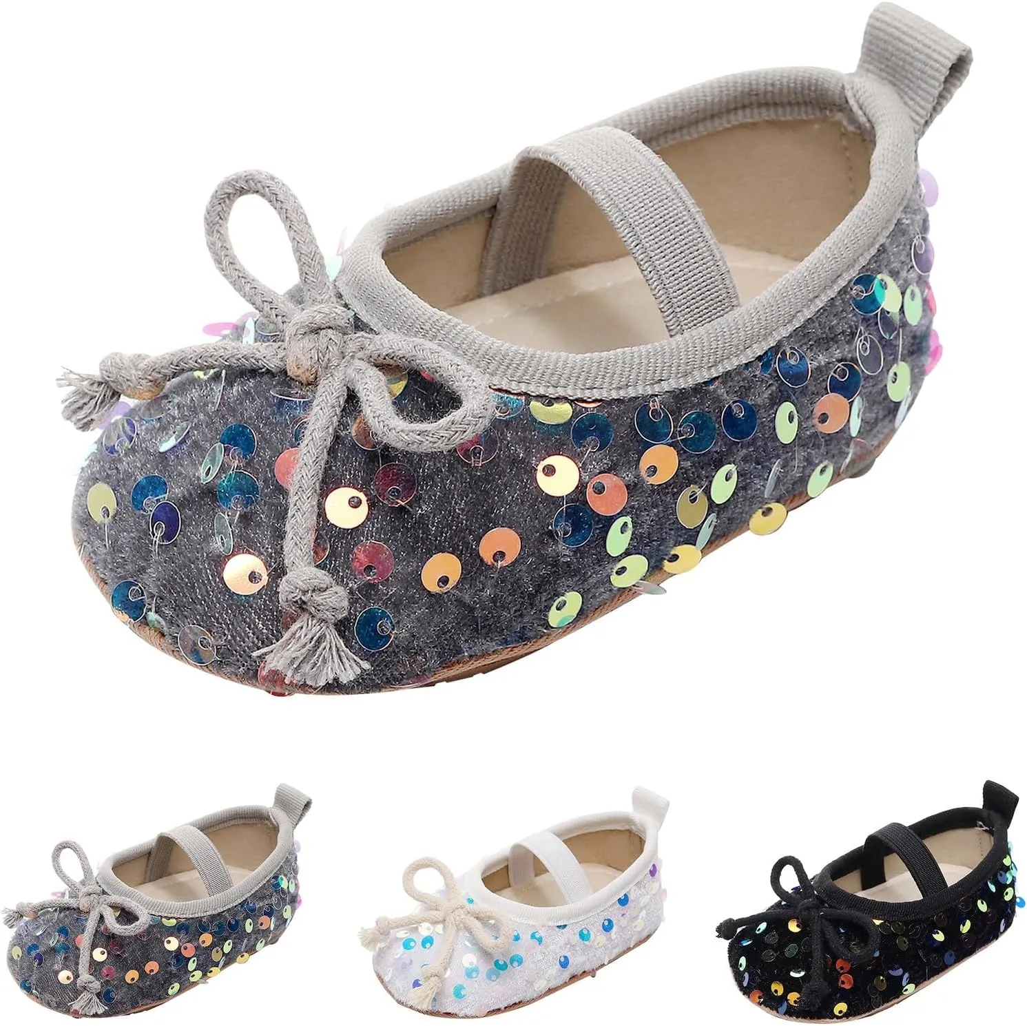 Baby Girls Cute Sandals Sequins Bow Knot Non Slip Close Toe Flats Shoes Infant Soft Casual Sole Dress Sandals
