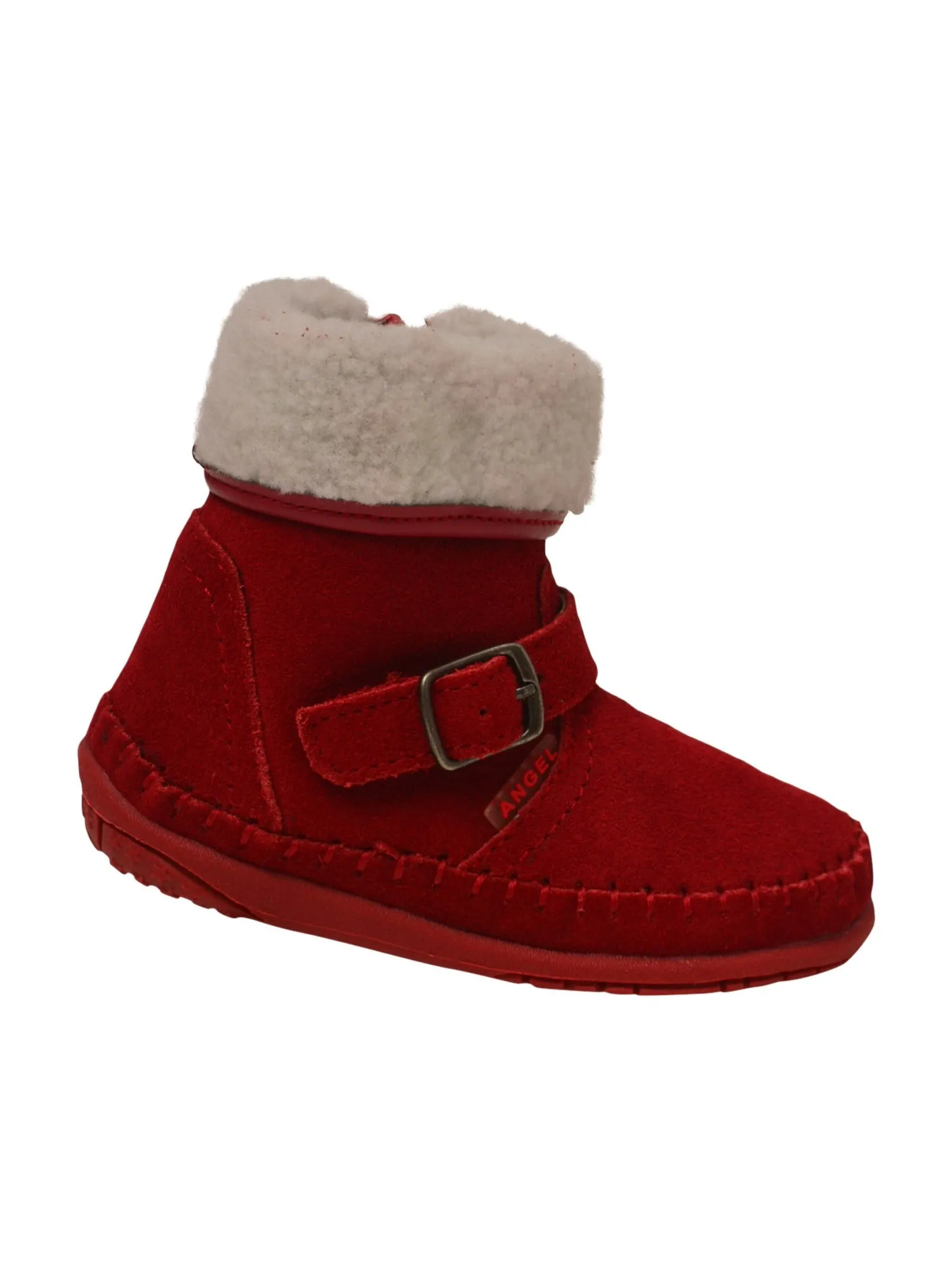 Baby Girls Red Suede Faux Fur Fleeced Lining Cuff Aubin Boots 3-4 Baby