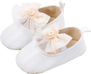 Baby Girls Sandals Cute Lace Bow Knot Non Slip Close Toe Flats Mary Jane Shoes Infant Soft Casual Sole Outdoor Sandals
