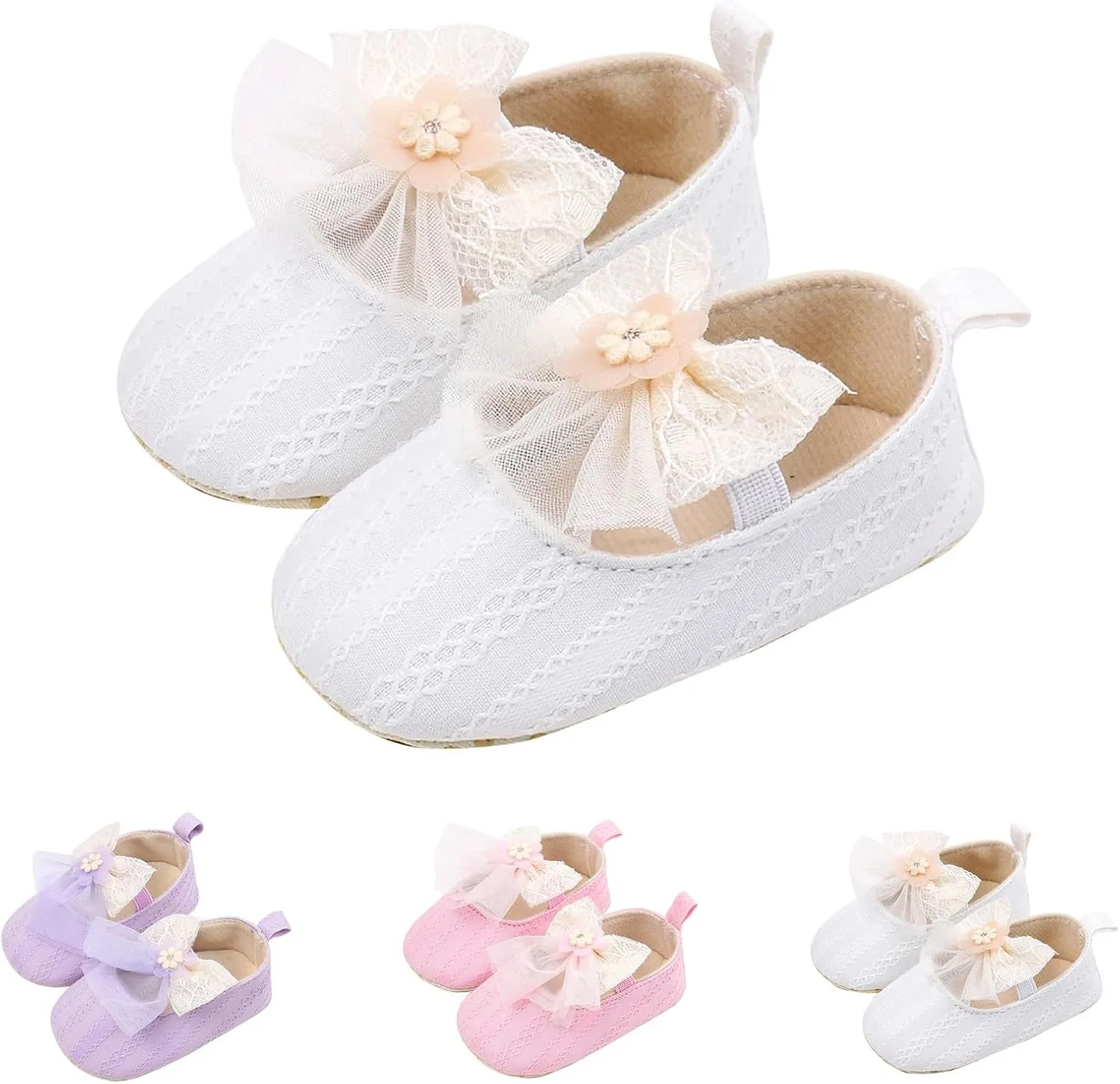 Baby Girls Sandals Cute Lace Bow Knot Non Slip Close Toe Flats Mary Jane Shoes Infant Soft Casual Sole Outdoor Sandals