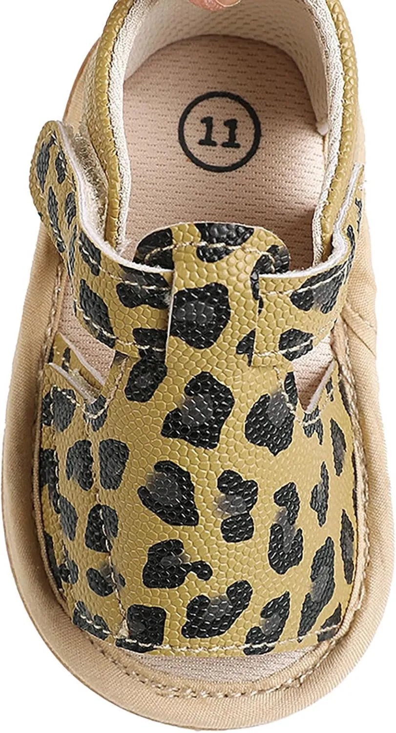 Baby Girls Sandals Soft Rubber Princess Flat Shoes Breathable Non Slip Flower Leopard Print Little Girl Sandals