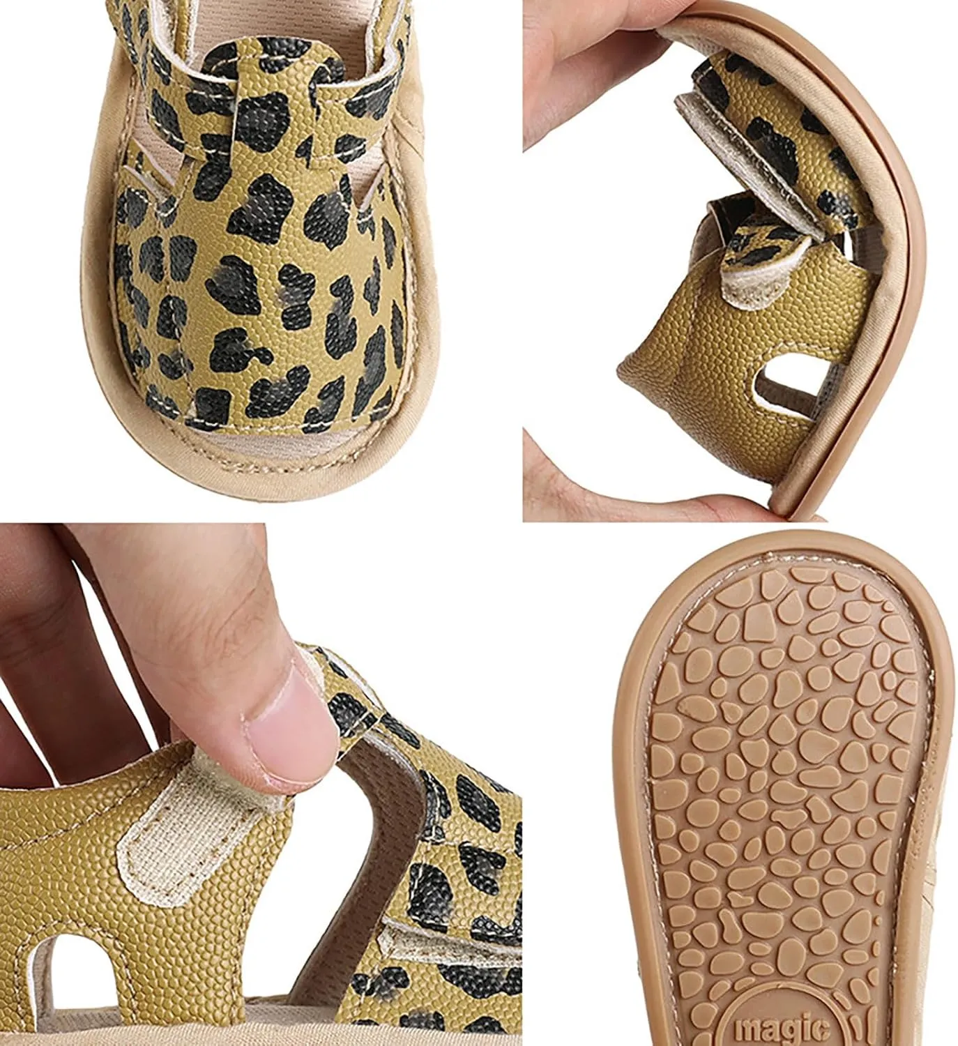 Baby Girls Sandals Soft Rubber Princess Flat Shoes Breathable Non Slip Flower Leopard Print Little Girl Sandals