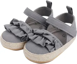 Baby Infant Boy Girl Sandals Shoes First Walkers Prewalkers Ruffles Non-Slip Soft Sole Prewalker (Grey, 13 Toddler)