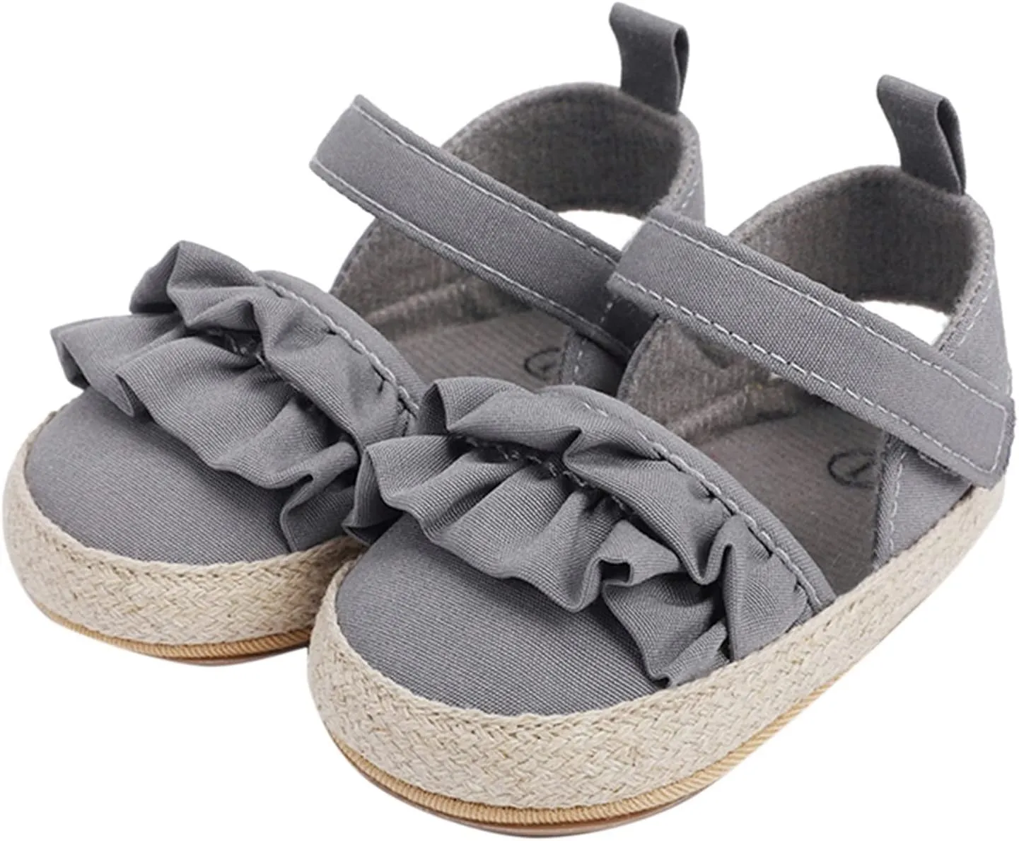 Baby Infant Boy Girl Sandals Shoes First Walkers Prewalkers Ruffles Non-Slip Soft Sole Prewalker (Grey, 13 Toddler)