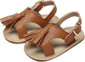 Baby Infant Girls Boys Tassels Sandals Non Slip Ankle Strap Soft Sole Summer Beach Outdoor Prewalker Toddler Shoes