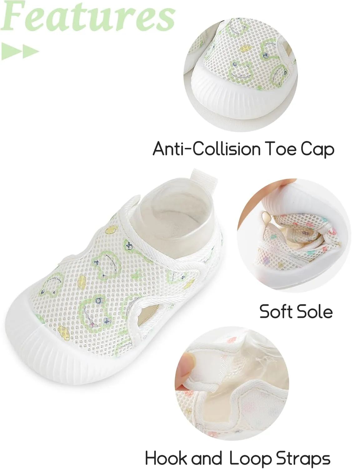 Baby Toddler First Walking Shoes Slip On Soft Sneakers Breathable Mesh Sandals Wide Toe Summer Shoes 6-36 Months
