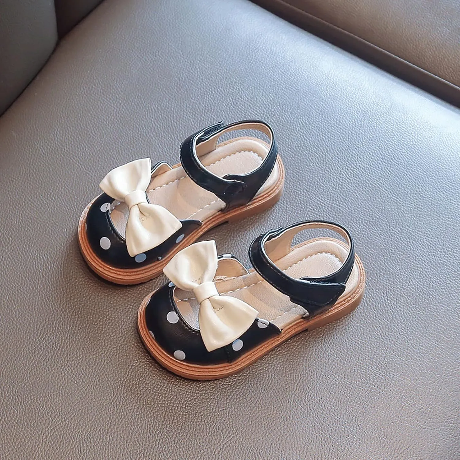 Baby Toddler Kid Girl Casual Hook & Loop Closed-Toe Sandal Bow Rubber Soft Sole Birthday Beach Low Heel Shoes