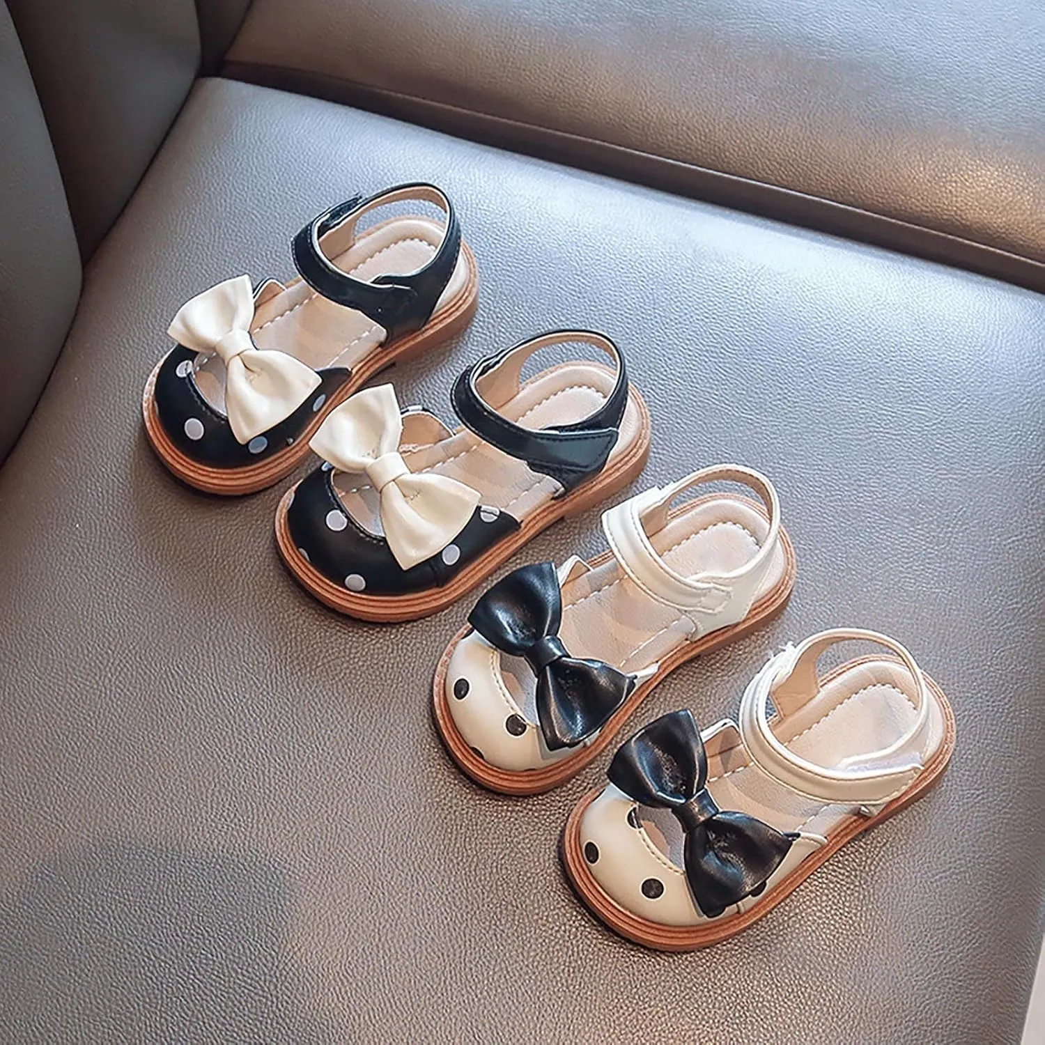 Baby Toddler Kid Girl Casual Hook & Loop Closed-Toe Sandal Bow Rubber Soft Sole Birthday Beach Low Heel Shoes