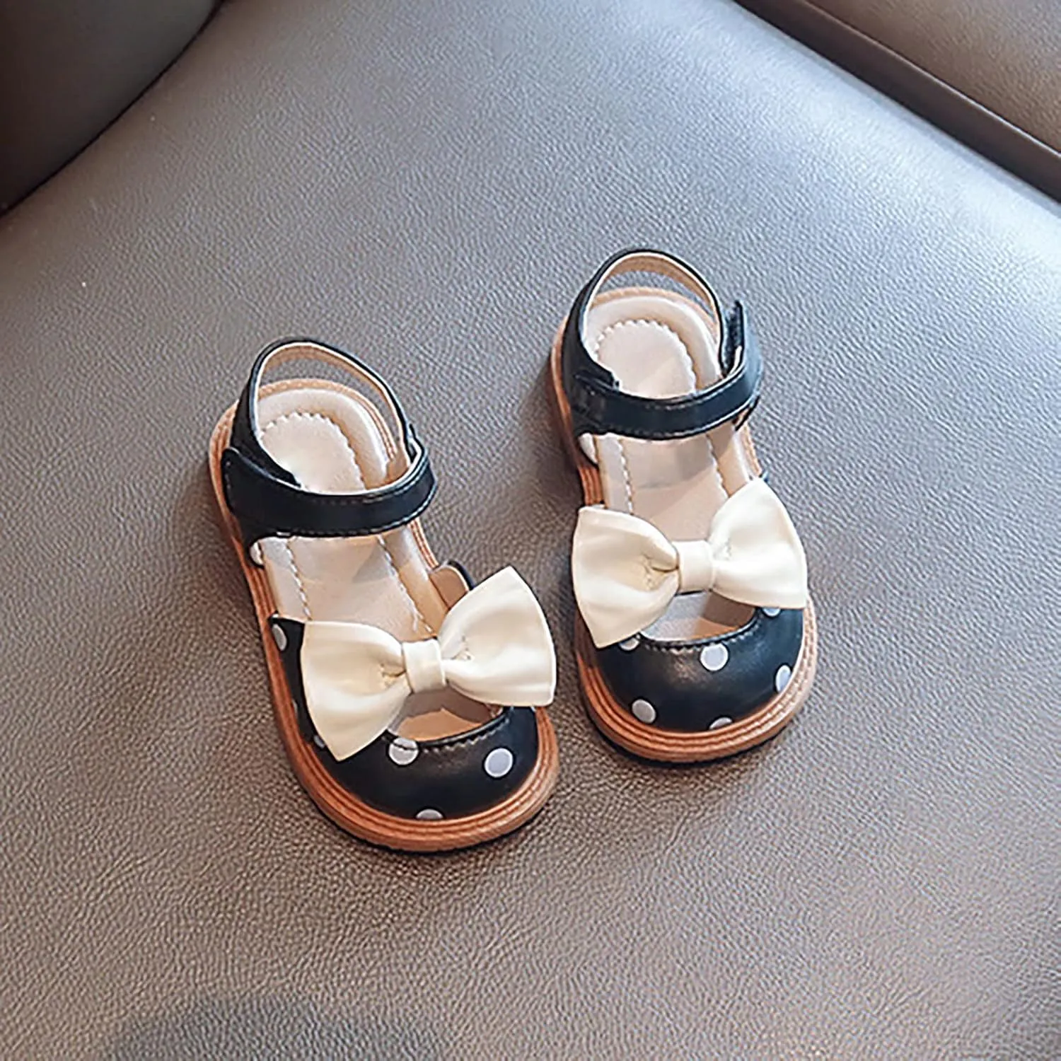 Baby Toddler Kid Girl Casual Hook & Loop Closed-Toe Sandal Bow Rubber Soft Sole Birthday Beach Low Heel Shoes