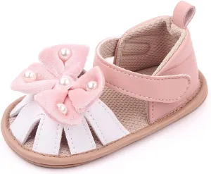 Baby Toddler Sandals Infant Girls Boys Shoes First Walkers Prewalkers Bow Soft Sole Flat Sandals Summer (Red, 4 Infant)