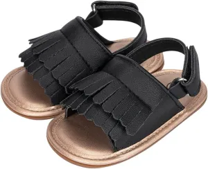 Baby Toddler Sandals Infant Girls Boys Shoes Newborn First Walkers Crib Shoes Non-Slip Soft Sole Flat (Black, 6 Infant)