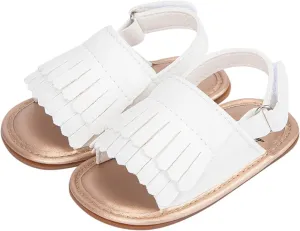 Baby Toddler Sandals Infant Girls Boys Shoes Newborn First Walkers Crib Shoes Non-Slip Soft Sole Flat (White, 4 Infant)